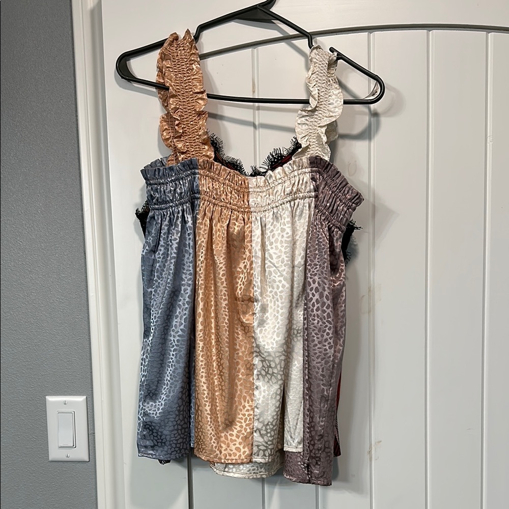 Multicolor Leopard Print Ruffle Strap Top